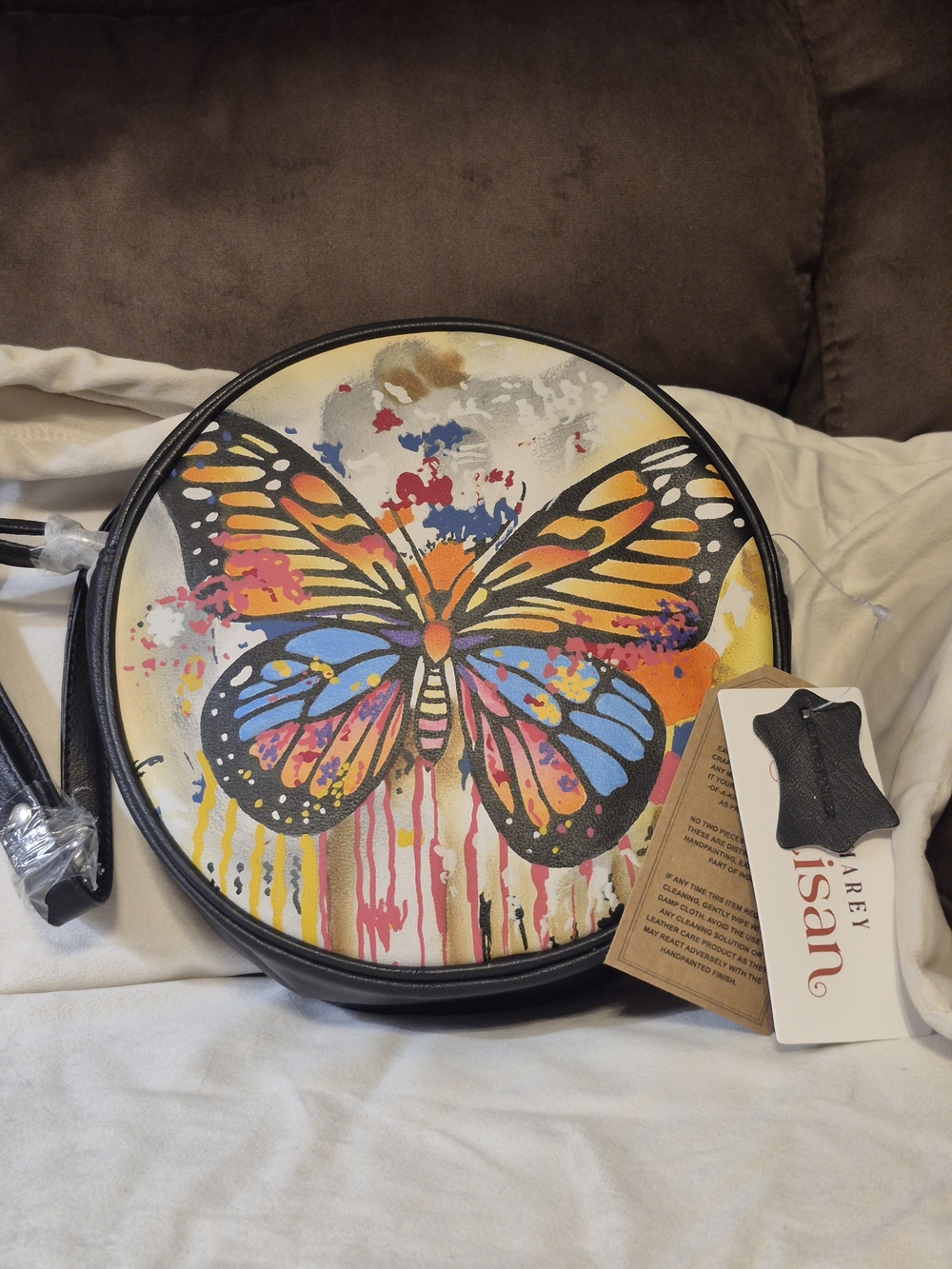 Genuine Leather Handpainted Round Handbag